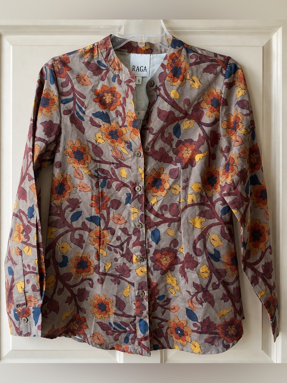 Raga Anthropologie Army Grean Leaf Print Button Front Blouse NWT S #1129